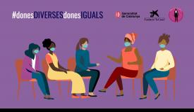 Imatge en la que es veu una il·lustració de dones diverses assegudes en semicercle conversant